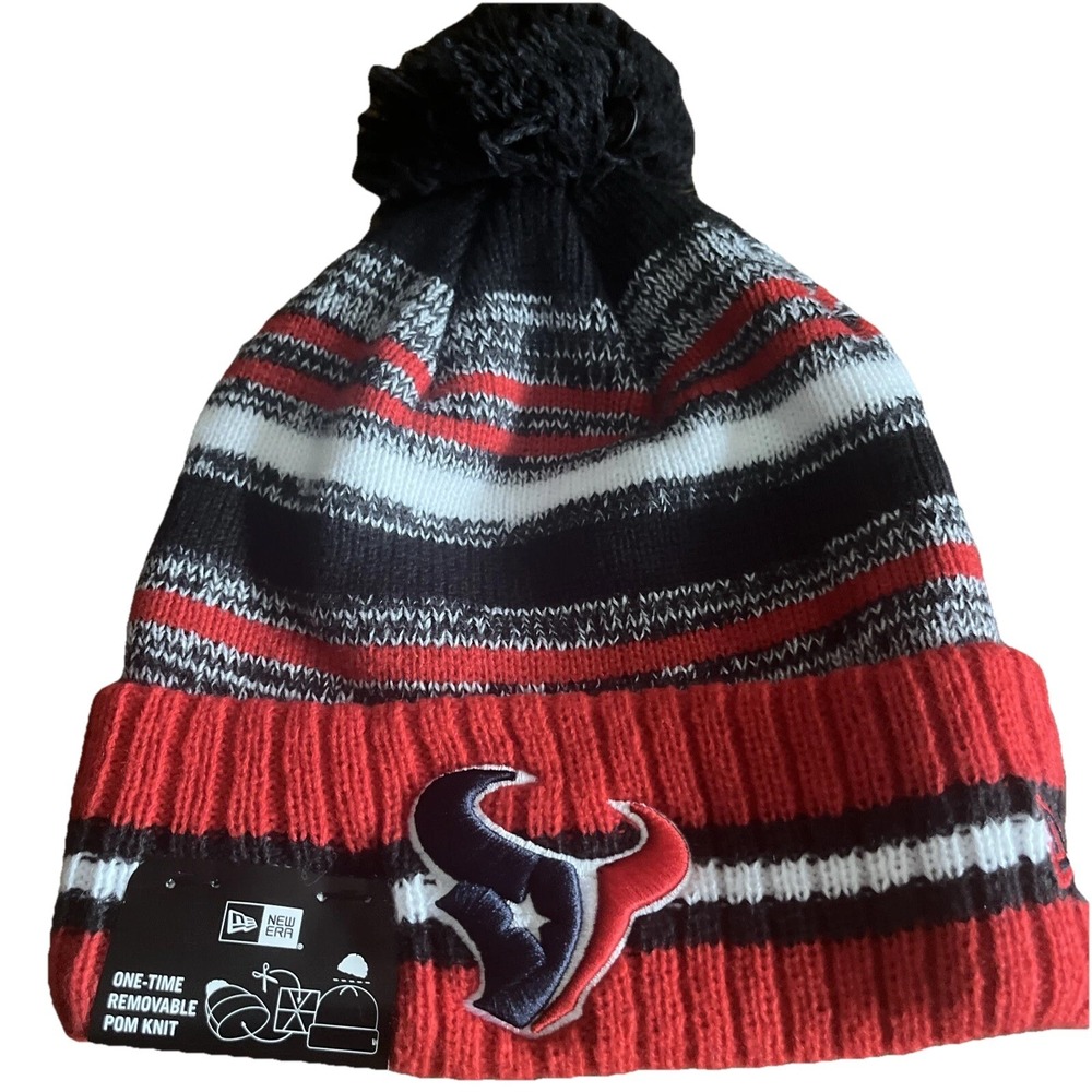 Houston Texans Knit Winter Hat Beanie New Era Cap Removable Pom Blue White NWT